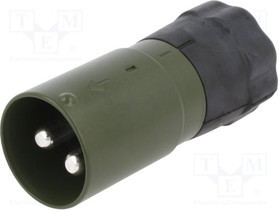 2824-11.00, Вилка, круглый, "папа", PIN: 2, на провод, пайка, Цвет: оливковый