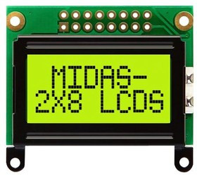 MC20805B6W-SPTLY-V2, Буквенно-цифровой ЖКД, 8 x 2, Черный на Желтом / Зеленом, 5В, Параллельный, Английский, Японский