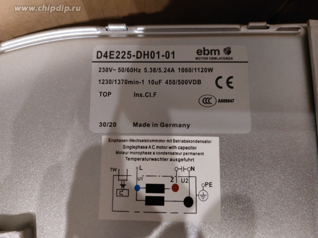 Вентилятор Ebmpapst D4E225-DH01-01 230V 50/60Hz 5.38/5.24A 1060/1120W 1230/1370min-1