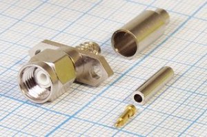 Разъем SMA вилка, RG174,обжимной, фланец 2 отверстия