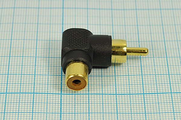 Переходник штекер RCA на гнездо RCA, угловой, пластмассовый; №1067 g штек RCA-гн RCA\переходник\зол\ \пл\Au\\углового типа
