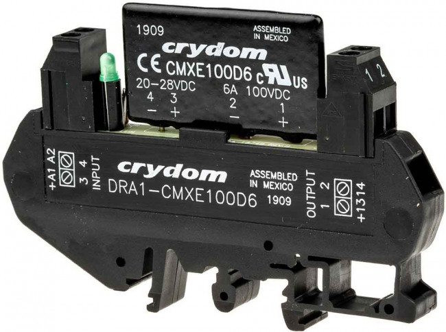 DRA1-CMXE100D6, Solid State Relays - Industrial Mount DIN Mt 100 VDC/6A out 20-28 VDC input DRA1-CMXE100D6, Solid State Relays - Industrial Mount DIN Mt 100 VDC/6A out 20-28 VDC input