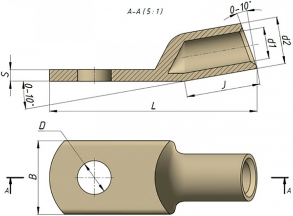 Наконечник луженый медный ТМЛ 35-8-9 Т2 опрес. ЗЭТАРУС zeta10625 Наконечник луженый медный ТМЛ 35-8-9 Т2 опрес. ЗЭТАРУС zeta10625