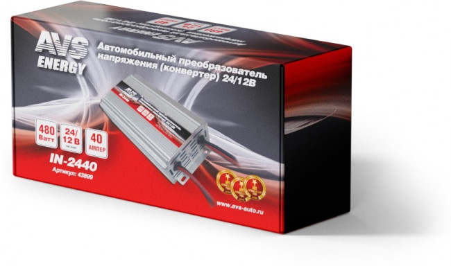 43899, Преобразователь напряжения (инвертор) 24-12V 40А AVS