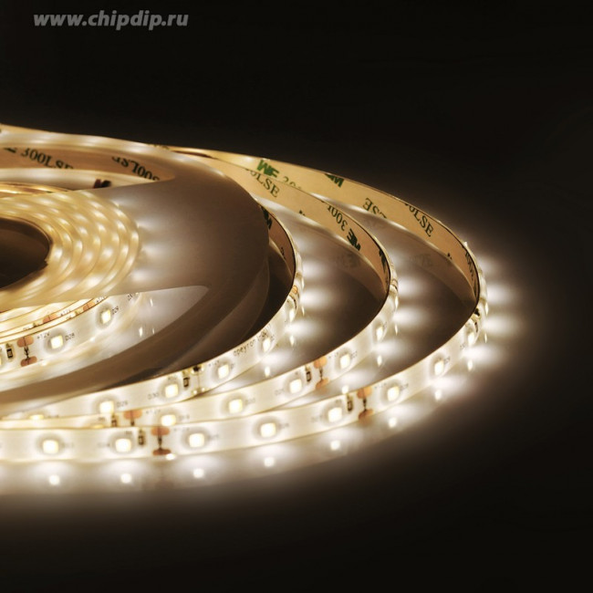 10-27, Набор светодиодной ленты, теплый белый, 12В, 4.8Вт/м, 60SMD(3528)/м, IP65, 5м, с блоком питания