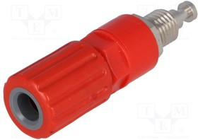 PJ3250-R, Гнездо, "банан" 4мм, 36А, Отв: d8мм, красный, никелированные, 5мОм