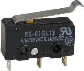 SS-01GL13, Переключатель микропереключатель, SPDT, 0,1A/125VAC, 0,1A/30VDC