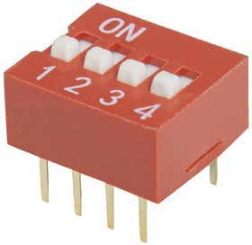 DS-04 (SWD1-4), DIP-переключатель DS-04, серия SWD 1-4, 25 мА, 24 В, 50 мОм, 4 (ON-OFF) с шагом 2,54 мм, 6.9х11.52х10 мм DS-04 (SWD1-4), DIP-переключатель DS-04, серия SWD 1-4, 25 мА, 24 В, 50 мОм, 4 (ON-OFF) с шагом 2,54 мм, 6.9х11.52х10 мм