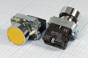 Включатель кнопочный без фиксации (SPST), OFF-(ON),жёлтый, 220В/3А, установочн d22мм; №14900Y ПКн\250\ 3\(SPST)\d22\чер\ жел\\2C\LXA2(3SA8)-