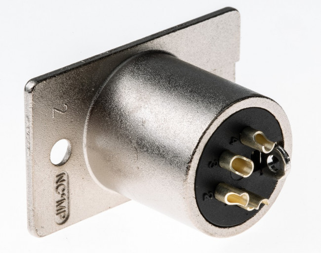 NC4MP, Panel Mount XLR Connector, Male, 50 V, 4 Way, Silver over Nickel Plating
