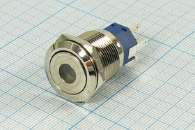 Переключатель кнопочный без фиксации ON-(OFF)/OFF-(ON), с красной подсветкой, 220В/5А; №10390R ПКн\250\ 5\(SPDT)\d19\мет\ ILкр\AV\5C\LA19AJS