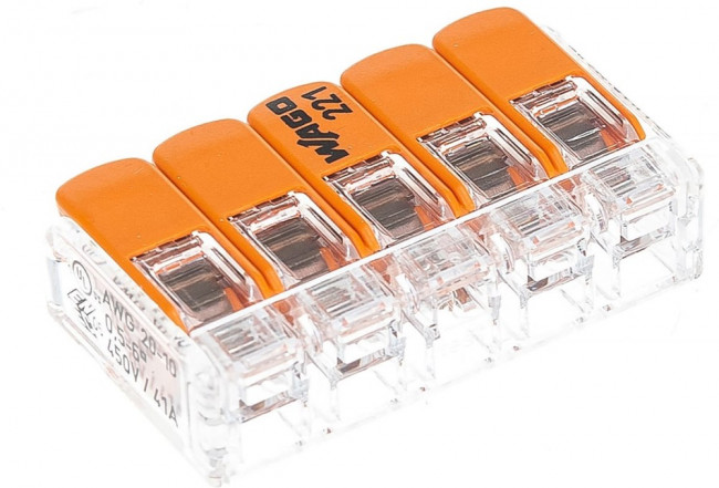 Клемма WAGO 221-615 (5Х6,0мм2 с рычажком) уп. (15 шт.)