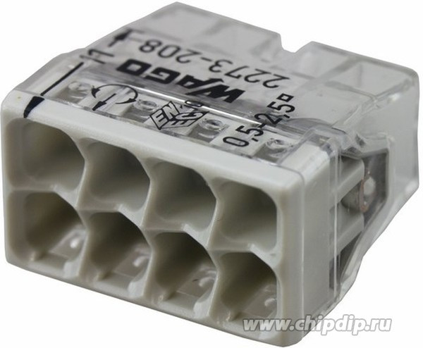 2273-208, Клемма 8 контактная, компактная, 0.5-2.5 мм² без пасты