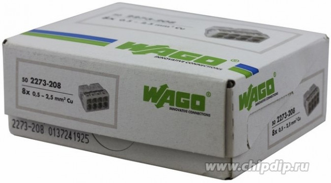 2273-208, Клемма 8 контактная, компактная, 0.5-2.5 мм² без пасты