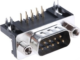 A-DS 09 A/KG-T2, A-DS 9 Way Right Angle Through Hole D-sub Connector Plug, 2.77mm Pitch, with 4-40 UNC Screwlocks A-DS 09 A/KG-T2, A-DS 9 Way Right Angle Through Hole D-sub Connector Plug, 2.77mm Pitch, with 4-40 UNC Screwlocks