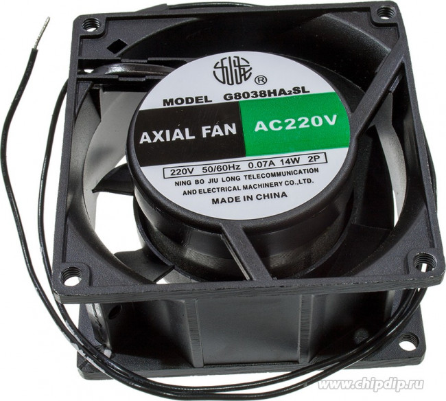 G8038HA2S, вентилятор 220В 80х80х38мм (аналог JA0838H2S) подшипник скольжения провода
