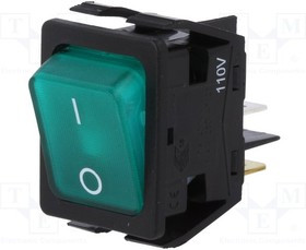 BG-C6053ALNAG, ROCKER; DPST; Pos: 2; ON-OFF; 16A/250VAC; green; neon lamp; 125V