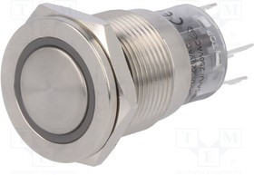 V19-11PFE-12R-S, Переключатель: антивандальный, Пол: 2, SPDT, 0,5A/220ВAC, 1A/24ВDC