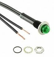 75R-2212, Panel Mount Indicator Round 0.375" Neon 125V Wire Green Ni
