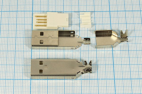 Штекер USB на кабель, тип A, 4 контакта,USB-4M; Q-9474 штек USB \A\4C\каб\\\USB-4M