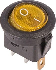 36-2572, Выключатель клавишный круглый 250V 6А (3с) ON-OFF желтый с подсветкой (RWB-214, SC-214, MIRS-101-8