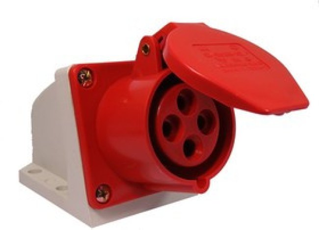Разъем питания AC розетка, 3P+E, 80 B, 16 A, на блок, угловой, IP44, HTN114