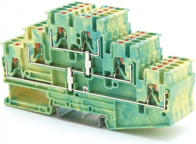 Клемма заземления трехуровневая зажим push-in 6 точек подключения 2.5кв.мм DKC VPR-2.5-3L-PE-YG