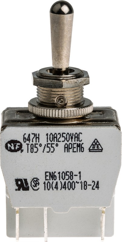 647H/2, Рычажный переключатель, (Вкл.)-Выкл.-(Вкл.), DPDT, Без Подсветки, Серия 600H, Панель, 15 А 647H/2, Рычажный переключатель, (Вкл.)-Выкл.-(Вкл.), DPDT, Без Подсветки, Серия 600H, Панель, 15 А