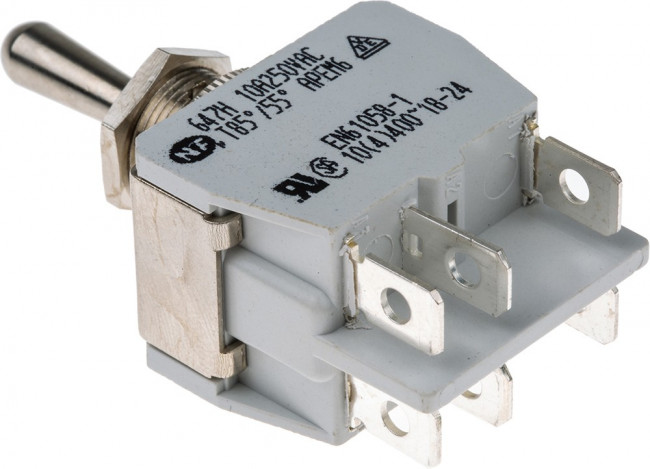 647H/2, Рычажный переключатель, (Вкл.)-Выкл.-(Вкл.), DPDT, Без Подсветки, Серия 600H, Панель, 15 А 647H/2, Рычажный переключатель, (Вкл.)-Выкл.-(Вкл.), DPDT, Без Подсветки, Серия 600H, Панель, 15 А