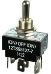 12TS95127-7, Switch Toggle (ON) OFF (ON) DPDT Round Lever Quick Conn 10A 277VAC 372.85VA Panel Mount with Threads 12TS95127-7, Switch Toggle (ON) OFF (ON) DPDT Round Lever Quick Conn 10A 277VAC 372.85VA Panel Mount with Threads