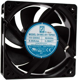 OA109EC-UR-1TBIP68A, EC Fans EC Axial Fan, Universal Range, 120x120x38mm, 115/230VAC, Ball, Leads, IP68/ATEX