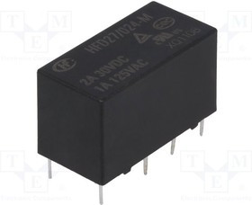 HFD27/024-M, Реле: электромагнитное, DPDT, Uобмотки: 24ВDC, 1A/125ВAC, 2A/30ВDC