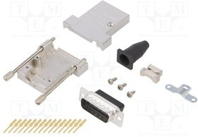 DTSL15LJSRGTDBCPK, Разъем D-Sub; PIN: 15; вилка; "папа"; угловой 45°; обжим; на провод