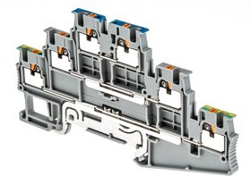 3213755, PT 1.5/S-PE/L/N Series Grey Earth Terminal Block, 0.14 1.5mm², Triple-Level, Push In