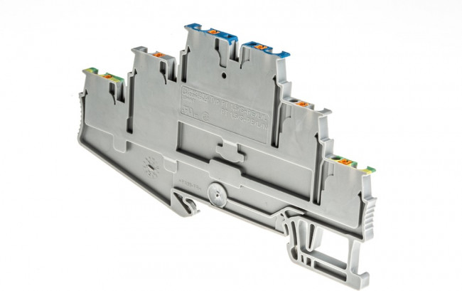 3213755, PT 1.5/S-PE/L/N Series Grey Earth Terminal Block, 0.14 1.5mm², Triple-Level, Push In 3213755, PT 1.5/S-PE/L/N Series Grey Earth Terminal Block, 0.14 1.5mm², Triple-Level, Push In