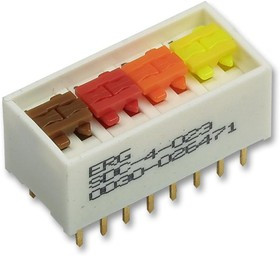 SDC-4-023, DIP / SIP переключатель, 4 схем(-а), Ползунок, Сквозное Отверстие, SPDT, 100 В, 1 А