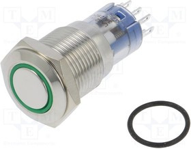 MP0045/1E2GN220S, Pushbutton Switches Vandal GR LED 220VDC Latch Act Flat prof