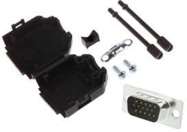 MHDPPK9-HD15MS-K, D-Sub Connector Kit, DA-15 Plug, Solder, Polyamide 6.6