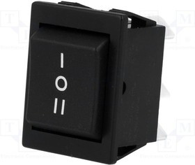 AE-C1572ALBBO, ROCKER; DP3T; Pos: 3; (ON)-OFF-(ON); 16A/250VAC; 20A/28VDC; black