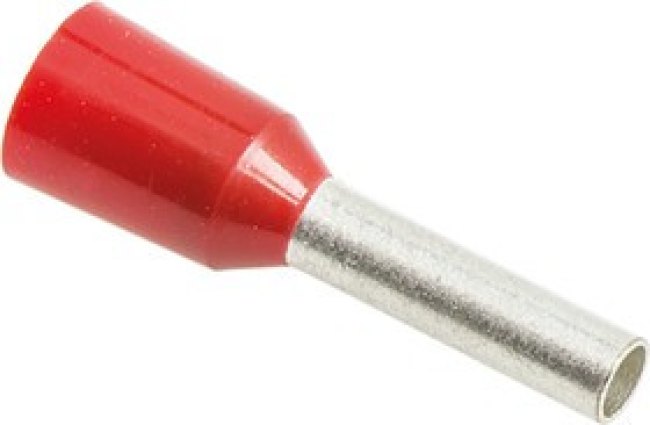 GTR1.5-8, GTR Insulated Crimp Bootlace Ferrule, 8mm Pin Length, 1.7mm Pin Diameter, 1.5mm² Wire Size, Red
