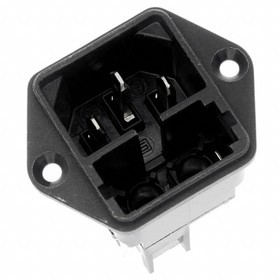 4301.0501 Разъем питания IEC 60320, C14(E), для монтажа на панели на винты, штекер, 10 А, 250 В, для установки 2-х предохранителей 5x20 мм