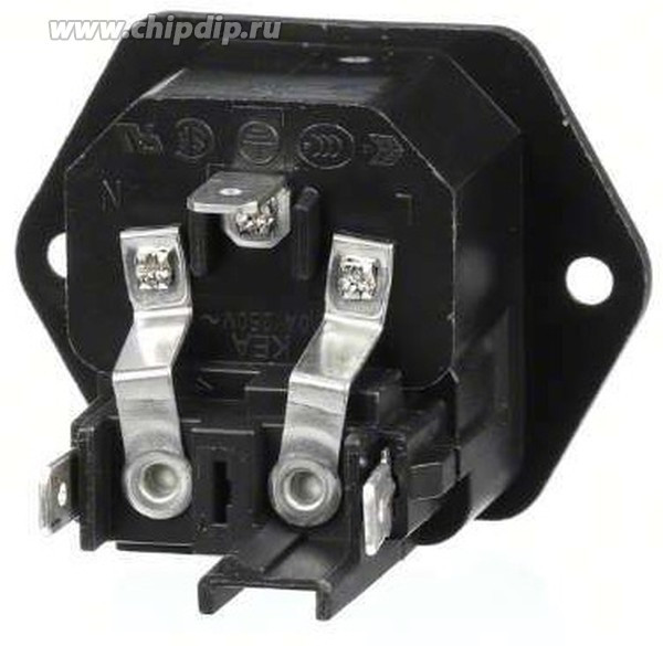 4301.0501 Разъем питания IEC 60320, C14(E), для монтажа на панели на винты, штекер, 10 А, 250 В, для установки 2-х предохранителей 5x20 мм