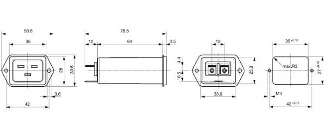 5130.0001, 16A, 250 V ac Panel Mount Filtered IEC Connector 5130.0001