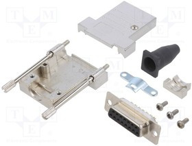 DTSL15-T-JSRGDMS-K, Разъем D-Sub; PIN: 15; вилка; "мама"; прямой; пайка; на провод; черный