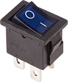 36-2191, Выключатель клавишный 250V 6А (4с) ON-OFF синий с подсветкой Mini (RWB-207, SC-768)
