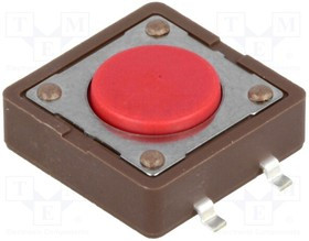 DTSM-21R-V-B, Tactile Switches 12mmSQ 260gf RED SMT