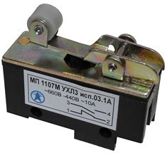 МП 1107М УХЛ3 исп.03.1А, 2-х пол., 10А, 660В, 1з+1р, IP00, прямой рычаг с роликом, базовый, винт, микровыключатель (ЭТ)