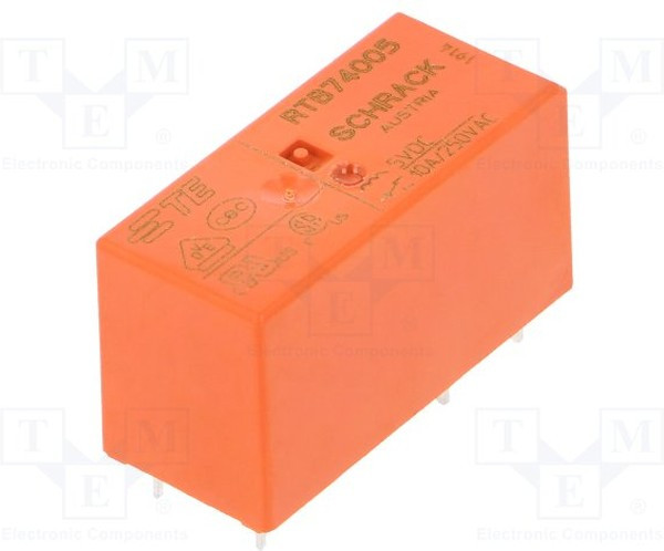 4-1393238-2, Универсальное реле, реле на плату серии RT1, силовое, без защелки, SPDT, 5В DC, 10А