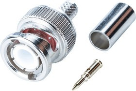 RND 205-00419, Connector, BNC, Brass, Plug, Straight, 50Ohm, Cable Mount, Crimp Terminal