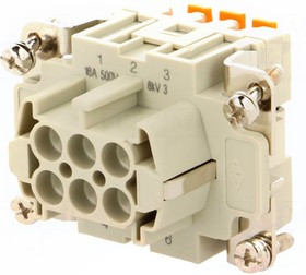 CSHF 06, Разъем прямоугольный, "мама", PIN 6, 6+PE, размер 44.27, 16А, самозажимная клемма